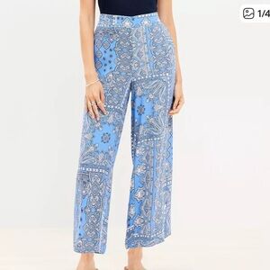 LOFT Sky Blue Paisley Wide-Leg Pants